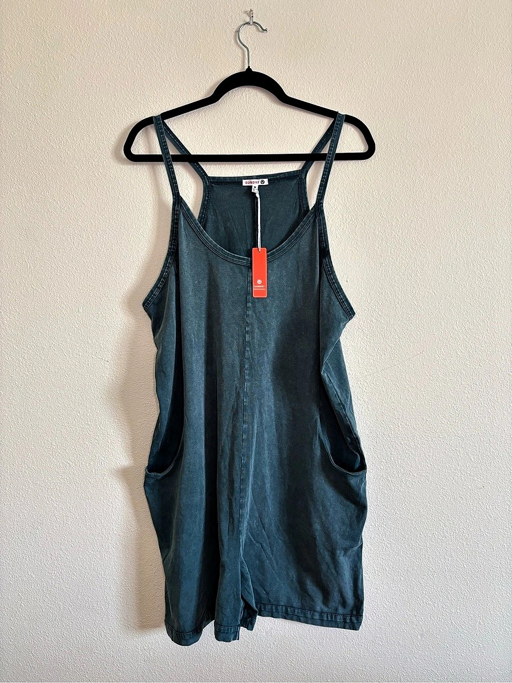Anthropologie Sundry Mineral Wash Pocket Romper Blue Cotton NWT Size M